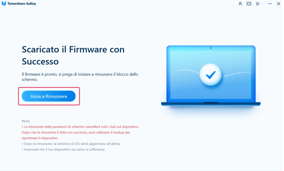 inizia a rimuovere