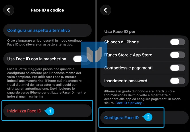 inizializza face id