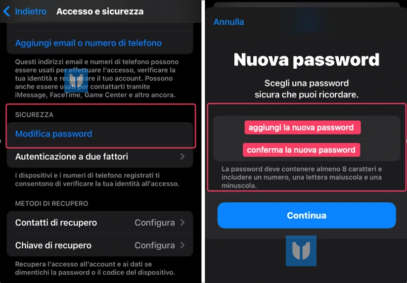 modifica password